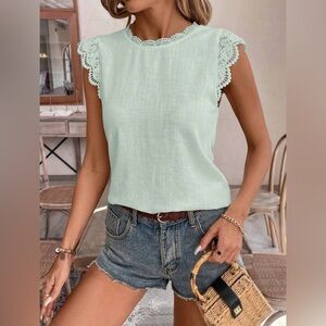 Mint Green Lace Trim Sleeveless Top
